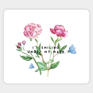 Funny I'm Smiling Under My Mask Social Distancing Flower Mask Facemask Sticker